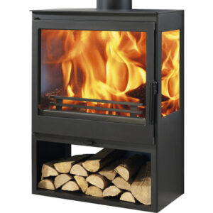 Poêle Panadero Ambar en acier noir 7,1 kW avec compartiment à bois