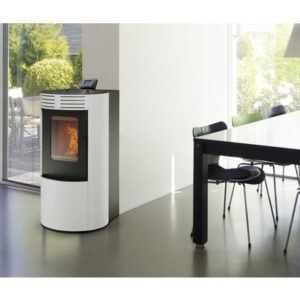 Poêle à pellets Rowi Ovale acier blanc 9,5 kW avec WiFi et télécommande