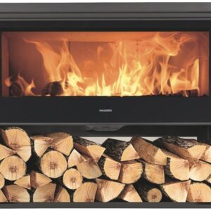 Poêle Panadero Chopin en acier noir 8,9 kW avec compartiment à bois